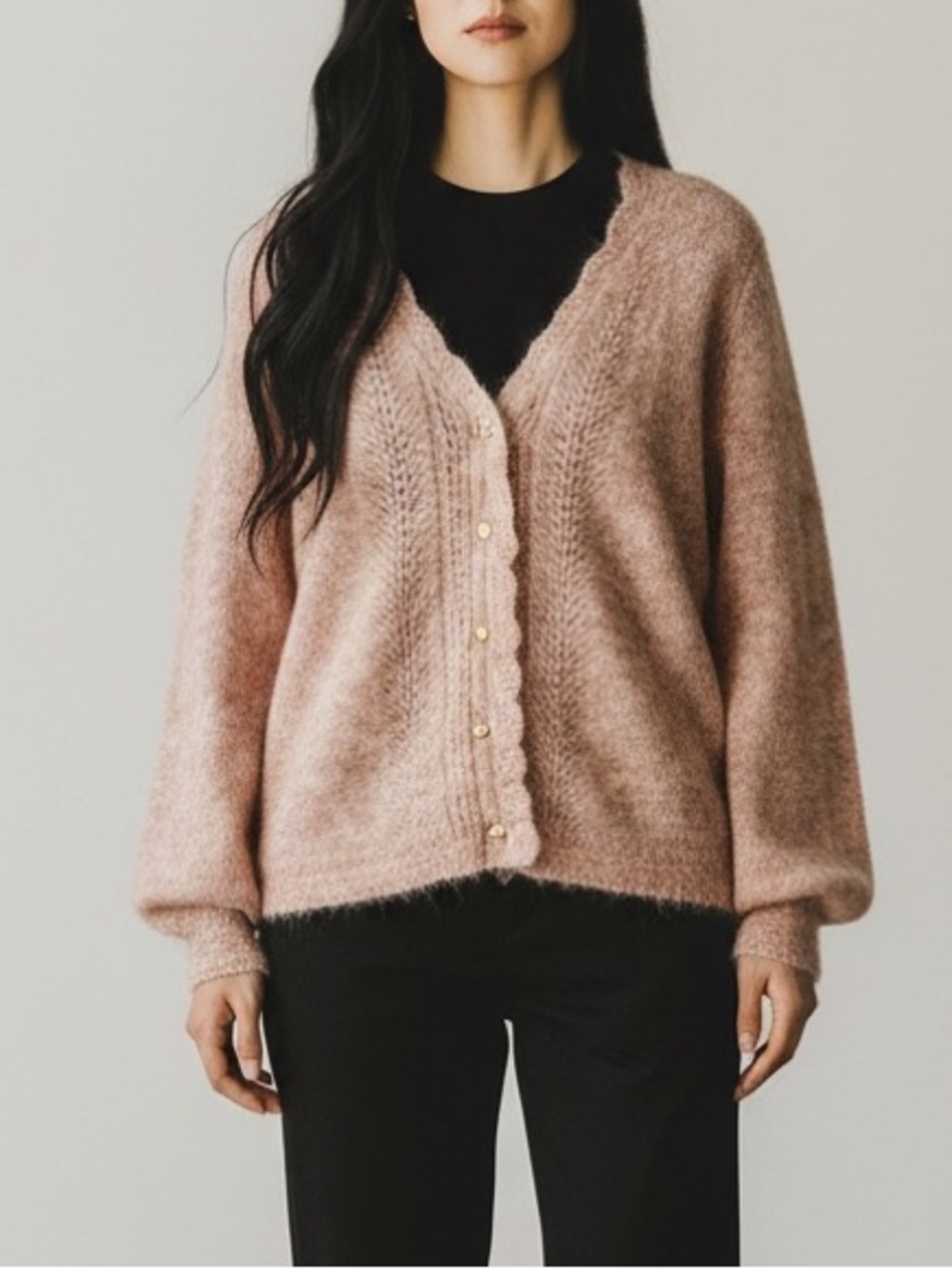 NWT Ivanka in Paris Blush Pink Beige Mohair French Blend Cardigan Sweater Large